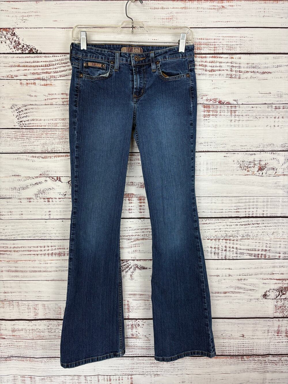 lei Denim Jeans Dark Wash Flare Y2K Stretch Distressed Casual Womens Sz 5 29X32